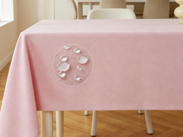 Pink Solid Cotton And Linen Tablecloths, Splash-Proof Farmhouse Style
