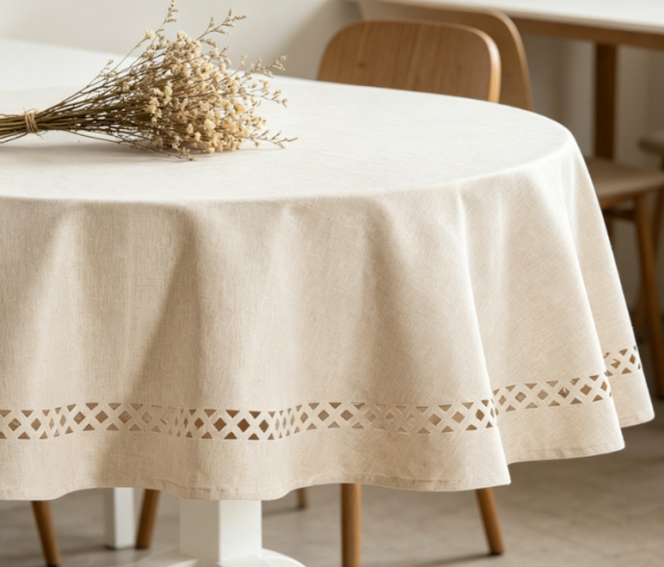Hollowed-Out Linen And Polyester Tablecloths, Waterproof And Stain-Resistant