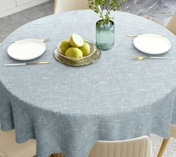 Thick Linen-Textured Cotton And Linen Tablecloths, Light Blue