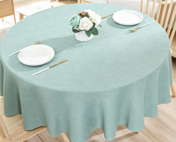 Farmhouse Style Solid Color Cotton And Linen Tablecloths, Blue-Green