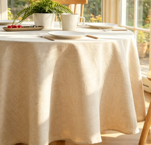 French Pure Linen Round Tablecloths, Natural Texture